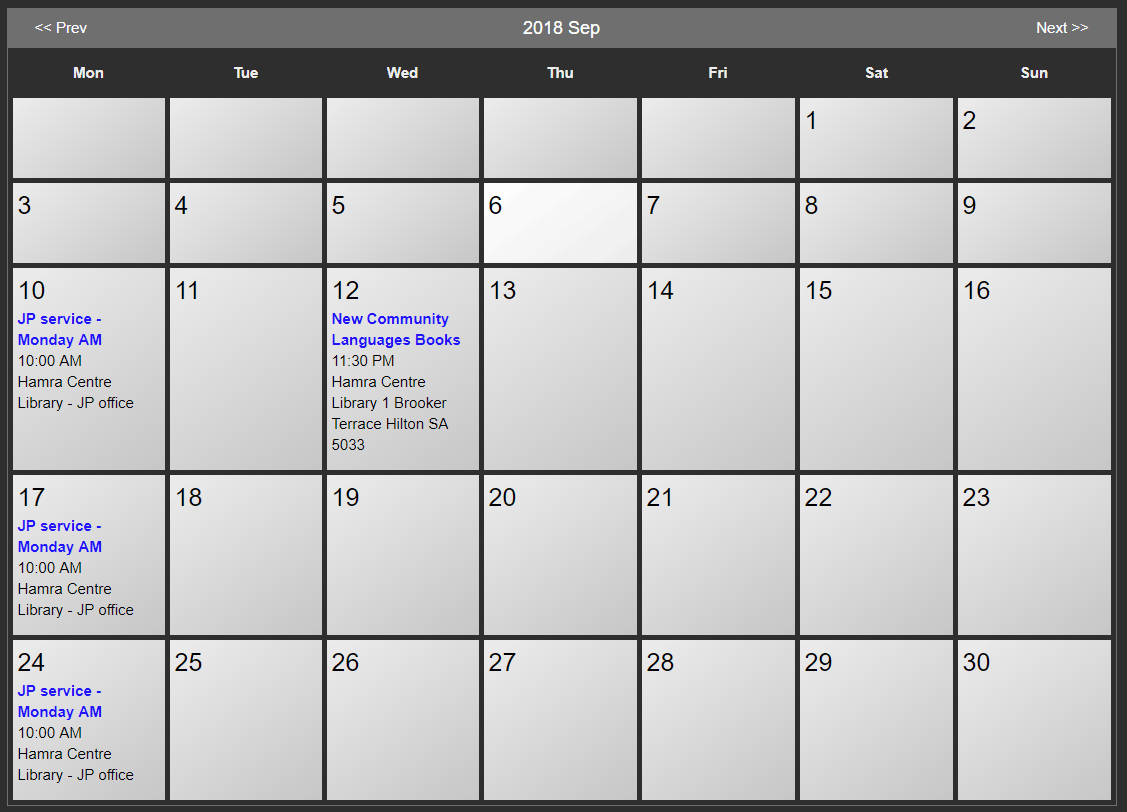 Event calendar sample